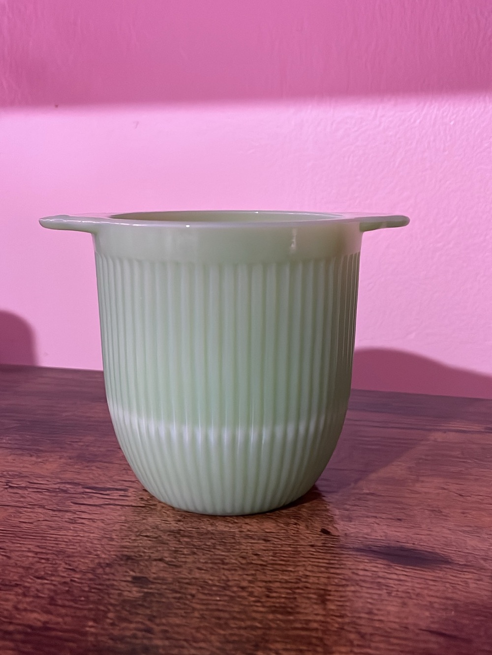 Vintage JEANETTE Ribbed Jadite Jadeite Glass Sugar Bowl Molded Handles No Lid